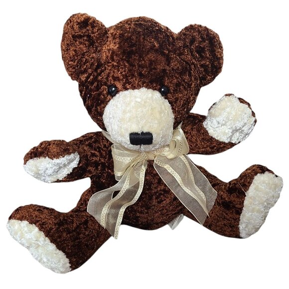 Dan Dee Teddy Bear 11 inch Plush Brown White Bow Soft Stuffed Animal Toy - Picture 1 of 6